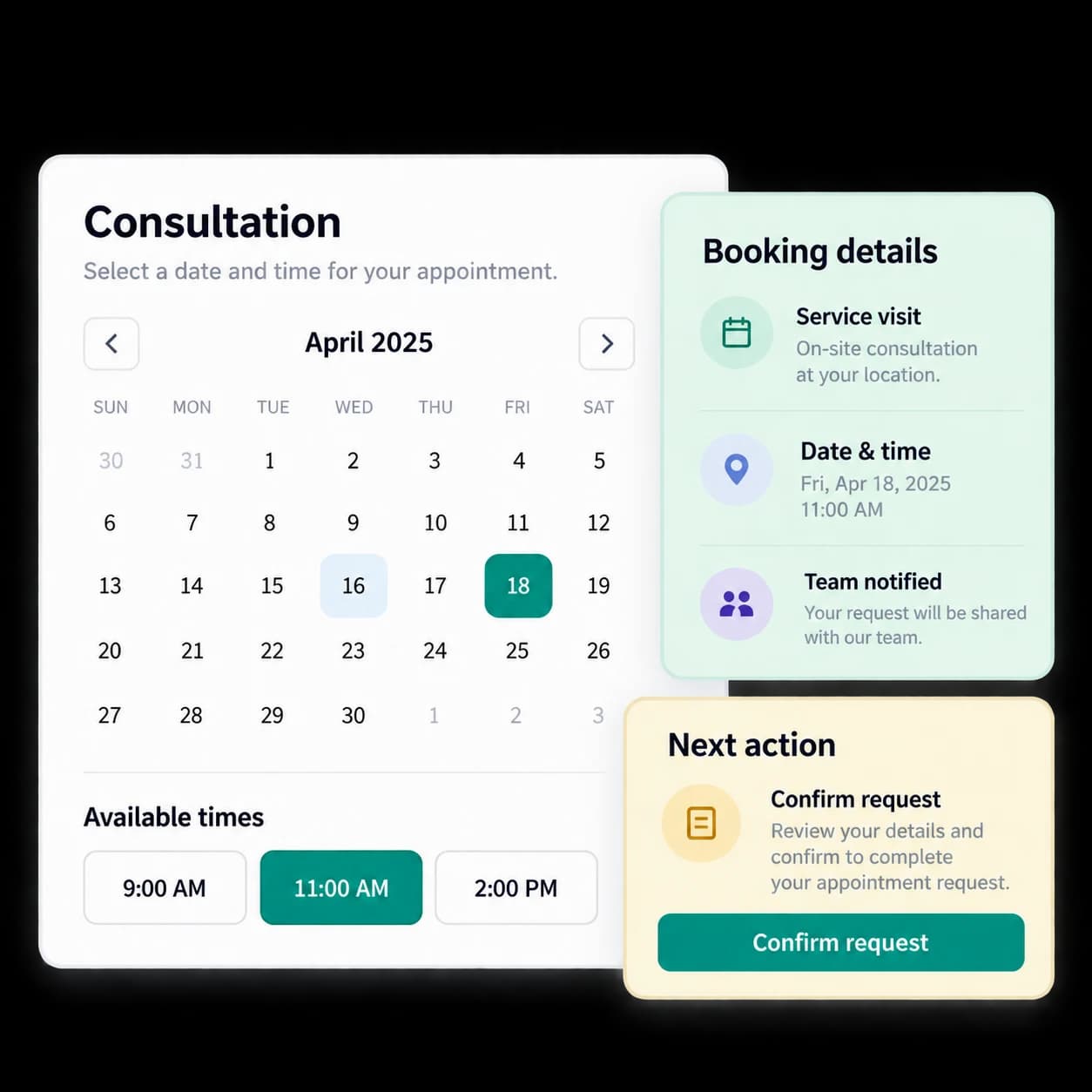 Illustrative booking & follow-through workflow