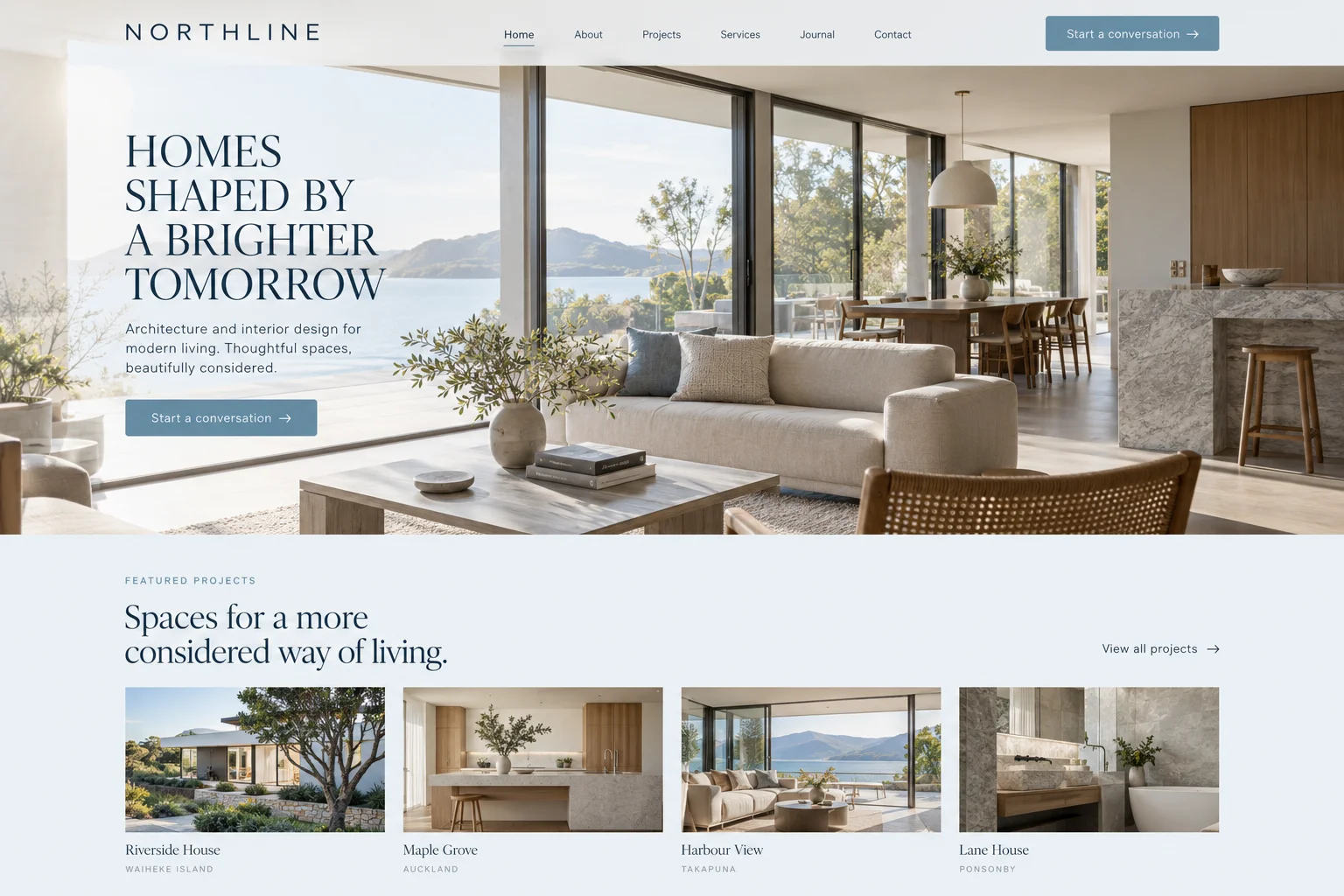 Architecture business website concept with interior photography and project previews