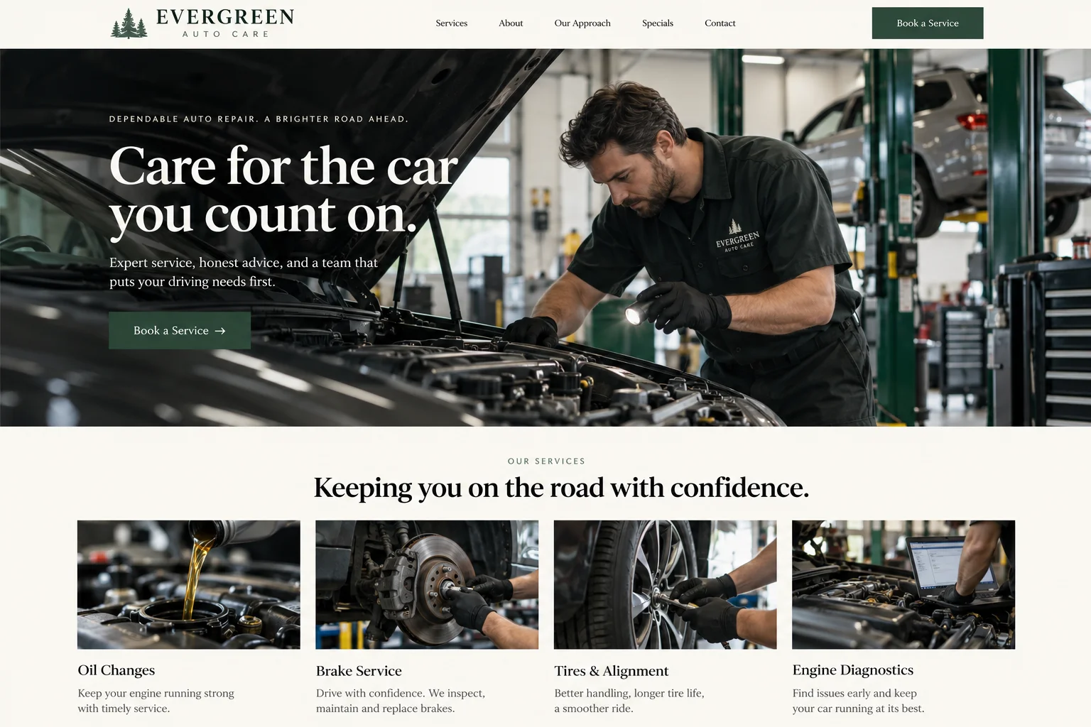 Fictional repair & appointment businesses website design concept